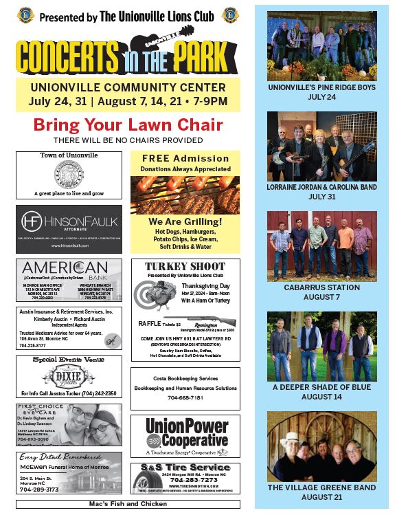 2025 Unionville Lion's Club Concerts in the Park Schedule